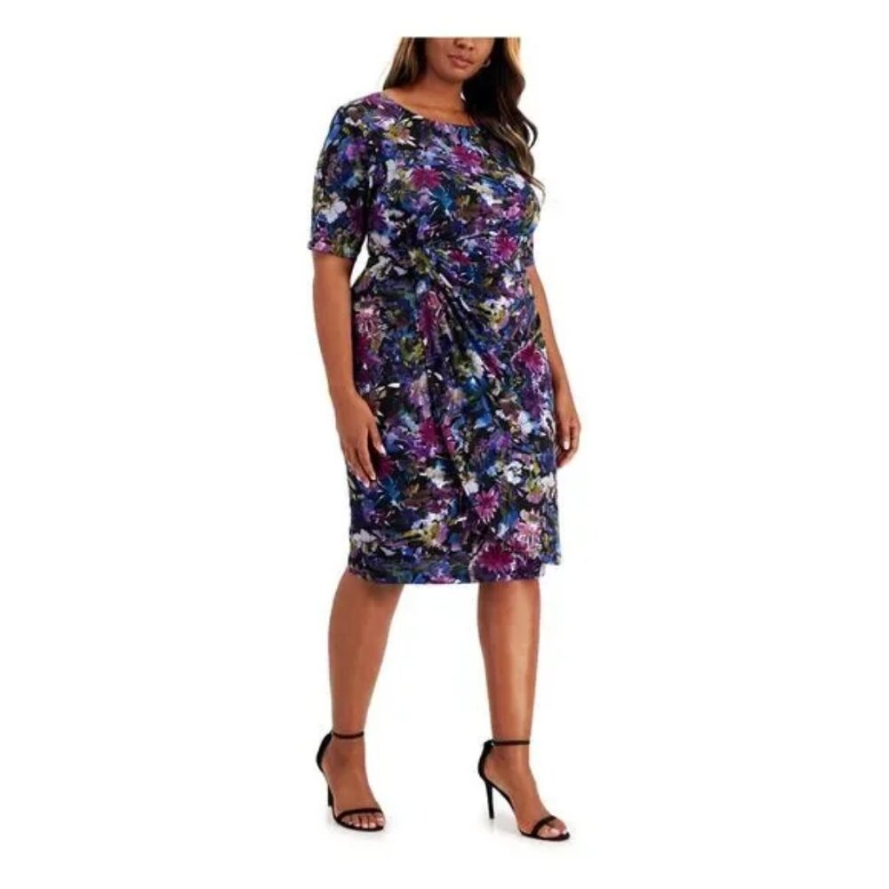 Connected Apparel Floral Dress Gathered waist no wrinkle 3/4 sleeve 20W - Picture 2 of 10